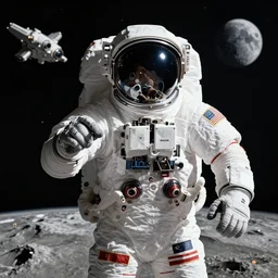 epic portrait of astronauts and spaceships fighting in space above the Moon, extremely detailed, in the style of Jim Burns by Robert McCall, 4k, 8k, HD, trending on artstation