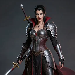 photo of a female vampire warrior with weapons, highly detailed