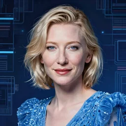 portrait of cate blanchet as electronic blue print