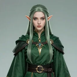 a portrait of half elf warlock, beautiful and symmetrical, non binary, wearing green robes, high detail, trending on artstation, 4k
