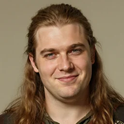 a warrior in his twenties smirking deceitfully with long light brown hair tied back, light green eyes, a large forehead, a widows peak and a round face with high cheekbones and full lips as a realistic d & d fantasy character, portrait art by donato giancola and greg rutkowski, vintage retro, realistic face, digital art, trending on artstation
