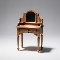 miniature vanity table, studio product photography, isolated on a pure white background, centered, entire object in frame, sharp focus, soft studio lighting