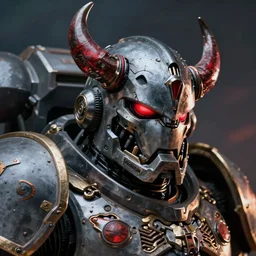 hyper realistic portrait of heroic warhammer 4 0 k android head, cinematic, chaos marine, khorne, slaanesh, artstation, cgsociety, full head and shoulders, greg rutkowski, james gurney, mignola, craig mullins, brom beksinski, giger, redshift, vray, octane