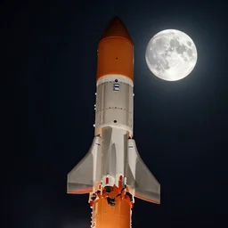 apollo rocket closeup in the night sky with the full moon