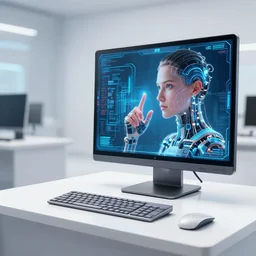 futuristic computer that has ai generated feel touch sensation module, product display, photograph 2 0 0 8