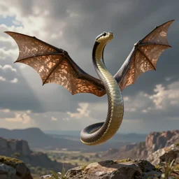 flying snake with wings, realistic, detailed, 3d