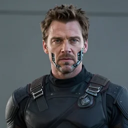 sebastian stan as the winter soldier after being assimilated by the borg with cybernetic facial implants, a still from star trek.