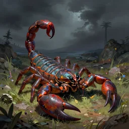 humanized version of the zodiac sign of the Scorpion, fantasy drawing, colorful, concept art, artstation winner, procreate, low energy, high contrast, dark