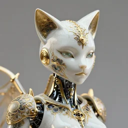 complex 3 d render of a beautiful porcelain robot - cat woman face, white gold and black, fractal veins. dragon cyborg, 1 5 0 mm, beautiful natural soft light, rim light, gold fractal details, fine lace, mandelbrot fractal, anatomical, glass, facial muscles, elegant, ultra detailed, metallic armor, octane render, depth of field