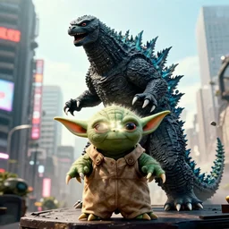 movie still of godzilla yoda yoda destroying tokyo in the new movie