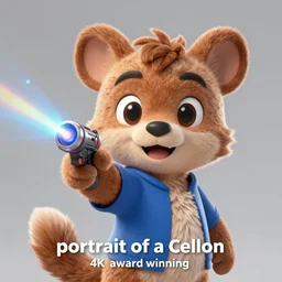 “portrait of a cartoon animal, Walt Disney Pictures style, pointing a laser gun at the camera, digital art, 4k, award winning”