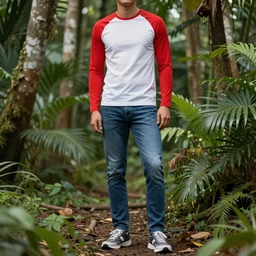 nagatoro using white and red tight raglan sleeves, tight blue jeans and cool shoes in a tropical forest, epic hair glowy fire flames, artstation, 3 d ray tracing, lumen, octane render flawless masterpiece concept art by wlop