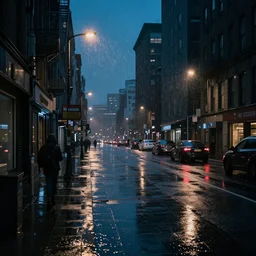 city late at night under rain, dark