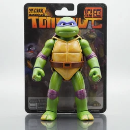 leonardo tmnt action figure, 1 9 8 0 s, product shot, plastic toy, shiny, reflective, realistic, new in the package, unopened, mint codition