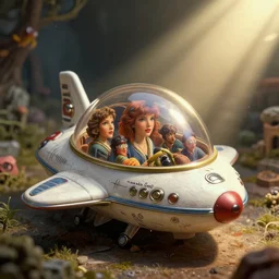 highly detailed closeup portrait of a cute tin toy retro saucer spaceship, nicoletta ceccoli, mark ryden, lostfish, earl nore, hyung tae, frank frazetta, global illumination, god rays, detailed and intricate environment