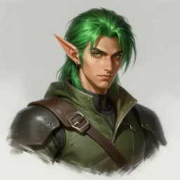 character concept portrait, avan jogia as a male elf ranger, green - hair, style in digital painting, concept art, smooth, sharp focus, illustration, from metal gear, by ruan jia and mandy jurgens and william - adolphe bouguereau, artgerm