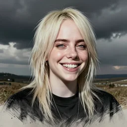 surrealism grunge cartoon sketch of billie eilish with a wide smile and a red balloon by - michael karcz, loony toons style, horror theme, detailed, elegant, intricate