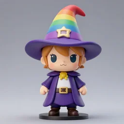 a wizard with a rainbow wizard hat vinyl figure, anime style, nendroid