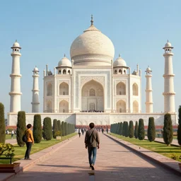 a futuristic science fiction street scene of the taj mahal on a sunny day by beeple