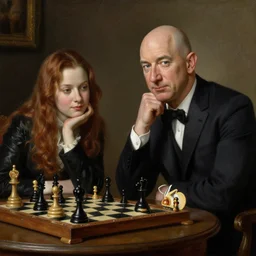 jeff bezos with robin wiiliams playing chess looking wise, rococo oil painting, highly detailed