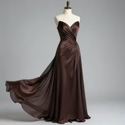 a beautiful evening gown made of fluid dark chocolate, on a mannequin.. studio lighting, high quality, high resolution