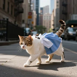 shesaire cat walking in new york city, alice in wonderland