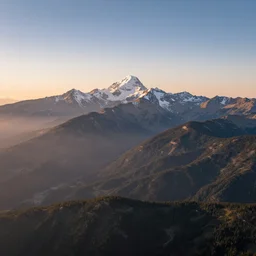 flying over a dream version of the Cascade mountain range at dawn