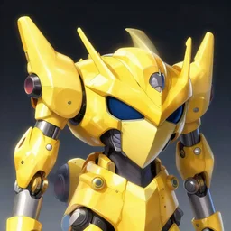 yellow mecha Keetongu Bionicle, big pan shaped head, by Greg Rutkowski