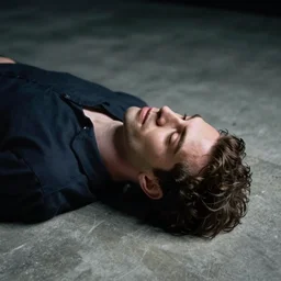 an up close photo of a man laying on a smooth concrete floor at night by ian sprigger