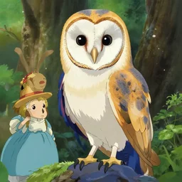 barn owl in a suit by Hayao Miyazaki and Beatrix Potter, highly detailed,anime, anime shot,vivid colours - n 9