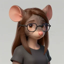 character design portrait of an anthropomorphic furry rat girl with rat ears, brown hair, brown eyes, wearing a tee shirt and glasses, looking at the camera, 4 k, concept art, by wlop, ilya kuvshinov, artgerm, krenz cushart, pixiv.