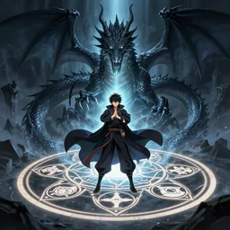 anime mage summoning a dragon from the void through a summoning circle, concept art, digital painting, trending on artstation, deviantart, highly detailed, perfect composition, dramatic lighting, sharp focus, 8 k uhd