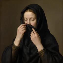 a cloaked woman removes her face, by jan van eyck,