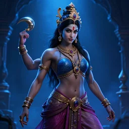 [ muscular ] hindu girl magician by greg rutkowski, digital art, blue lighting trending on artstation, hd, 8 k, highly detailed, good lighting, beautiful, epic, masterpiece