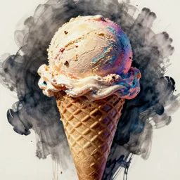 head has the form of an ice cream ball. it is on top of an ice cream cone. colorful ink, by artgerm