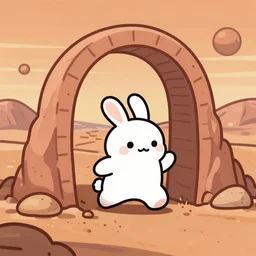 cute bunny crossing dimensionnal portal on mars, digital art, trending on artstation