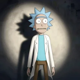 Studio photograph of Rick Sanchez from Rick & Morty, taken by Annie Leibovitz