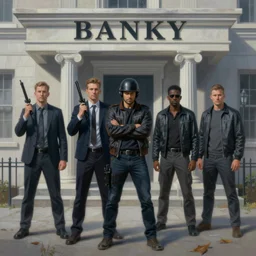 bank robbery painting by aaron brooks, chris dyer, android jones, and alex grey, highly detailed, high quality, high definition