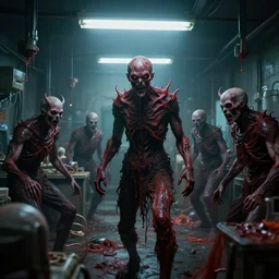 evil souls being produced in incomprehensible sweatshop under fluorescent light hell, advanced, photorealistic, realistic, dramatic lighting, fantastic reality, by jeff easley, 8 k resolution