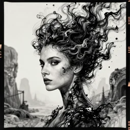 kodak portra 4 0 0 portrait shot of a dystopian woman of ink by tim walker, in a scenic dystopian environment, intricate ink hair floating in air, elegant, highly detailed, digital art, artstation, smooth, sharp focus, 8 k, 3. head in focus, tonal matt tomasz alen kopera, peter mohrbacher. donato giancol
