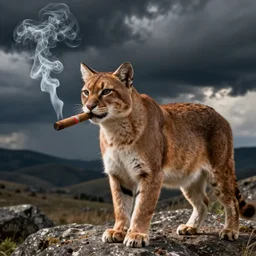 cougar smoking cigar, photo, hyperrealistic, national geographic magazine photoshoot