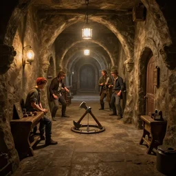 one point perspective dungeon cozy fantasy dungeon hallway view with swinging axe trap in the middle of the ground by artgerm and Craig Mullins, James Jean, Andrey Ryabovichev, Mark Simonetti and Peter Morbacher 16k