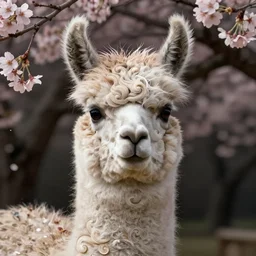 Anthro Portrait of japanese llama, D&D, dark fantasy, anthro portrait, sakura blooming on background, intricate, elegant, llama portrait, highly detailed, digital painting, artstation, concept art, smooth, sharp focus, llama, illustration, art by artgerm and greg rutkowski and alphonse mucha, daily deviation, very very llama