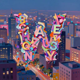 a messy vibrant painting of a city scene made up of the alphabet, capital letters, abc, digital painting, artstation, concept art, smooth, prismatic