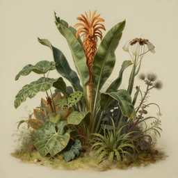 beautiful rendering of exotic plants by martin johnson heade, xenoplanet by roger dean and moebius, mantra rendering, matte painting, high detailed, 4 k, trending on artstation