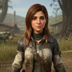a screenshot of alexandra daddario in the video game fallout new vegas. 3 d rendering. unreal engine. amazing likeness. very detailed. cartoon caricature