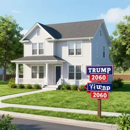 house by the road with signs that say trump 2060