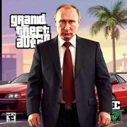 Vladimir Putin in Grand Theft Auto 5 cover art, epic, 4k resolution, extremely detailed, very sharp, artstation, digital art, vibrant,