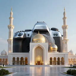 High-quality DSLR photo of a futuristic mosque