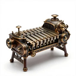 steampunk vibraphone, high detail macro photography, isolated on a pure white background, centered, entire object in frame, sharp focus, soft studio lighting